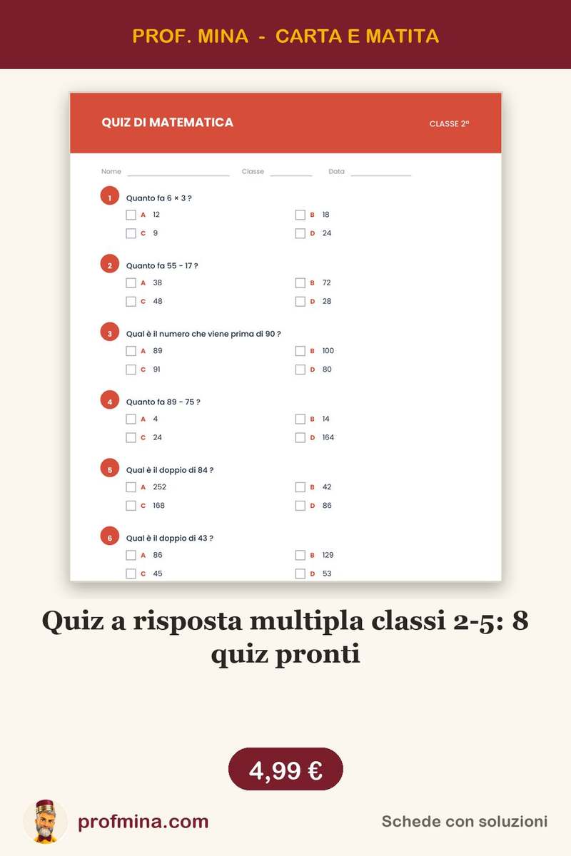 Quiz a risposta multipla classi 2-5: 8 quiz pronti