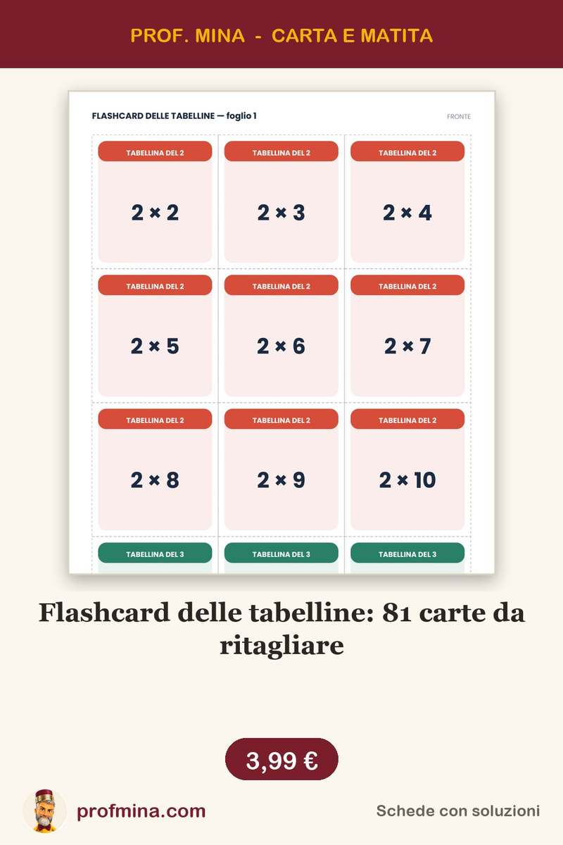Flashcard delle tabelline: 81 carte da ritagliare