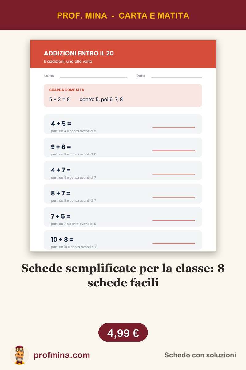 Schede semplificate per la classe: 8 schede facili