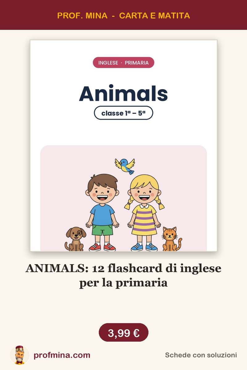 ANIMALS: 12 flashcard di inglese per la primaria