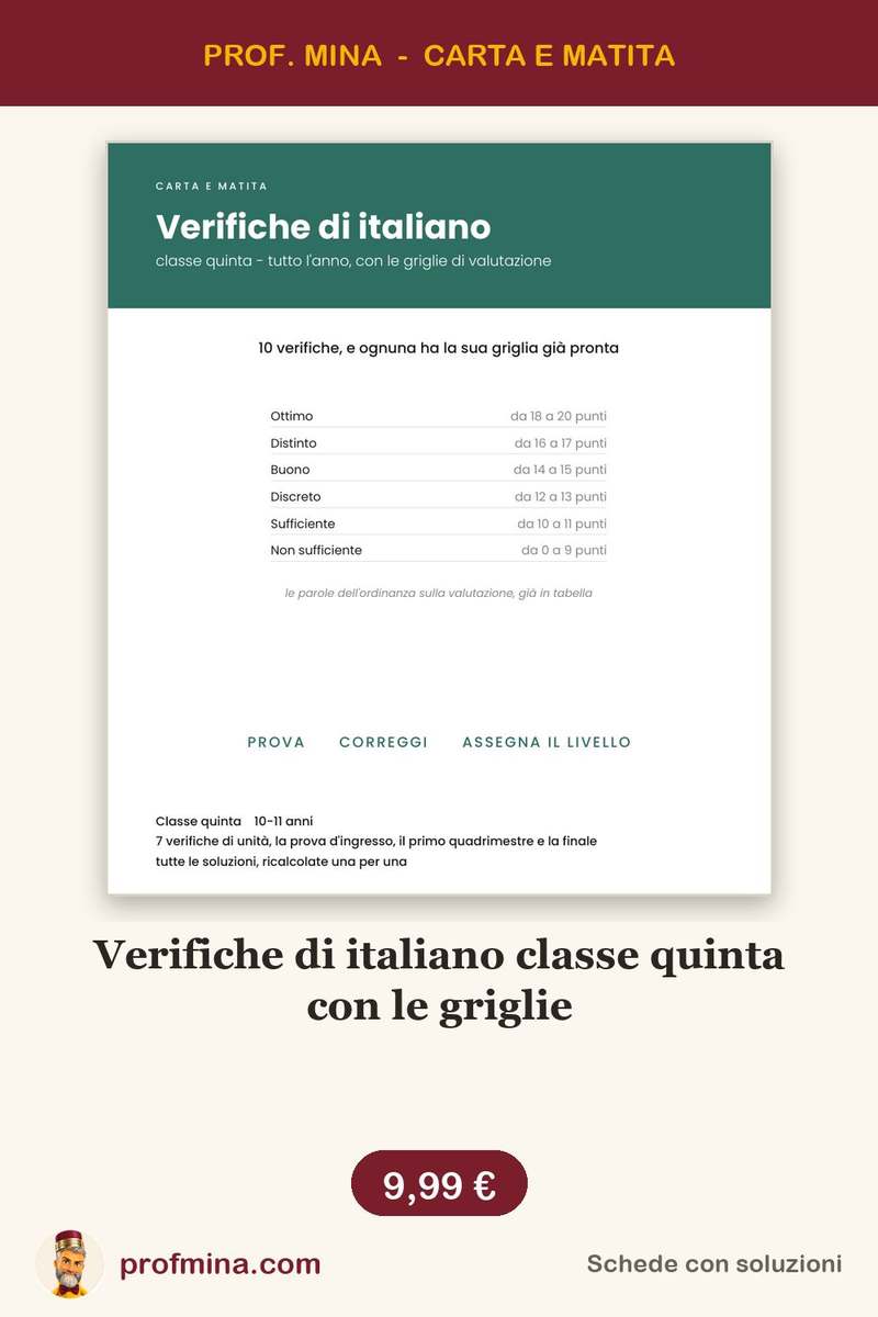 Verifiche di italiano classe quinta con le griglie