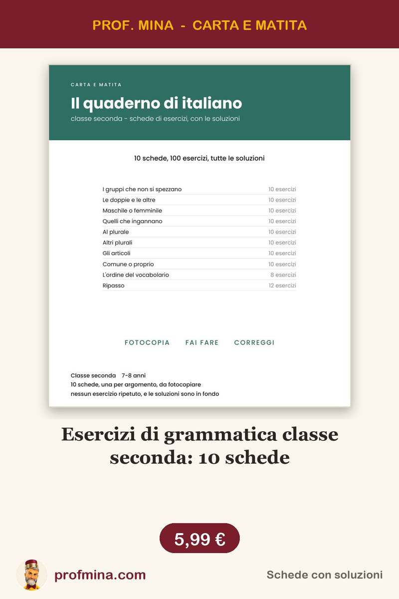 Esercizi di grammatica classe seconda: 10 schede