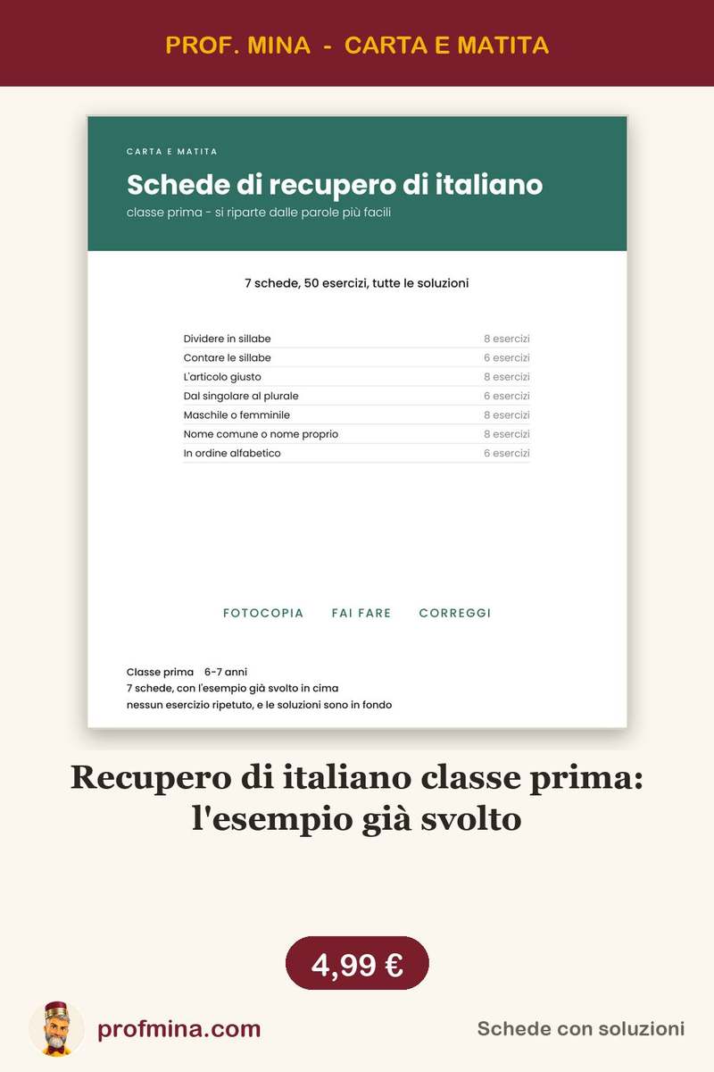 Recupero di italiano classe prima: l'esempio già svolto