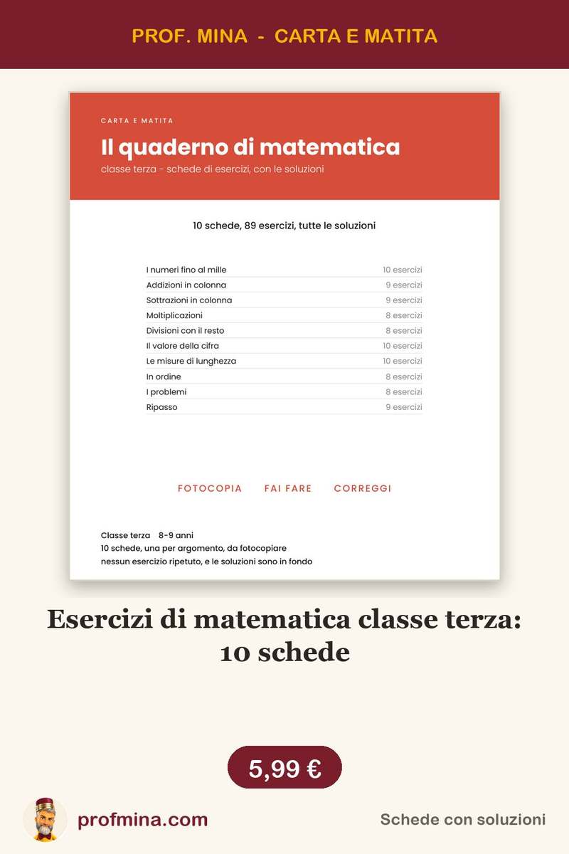 Esercizi di matematica classe terza: 10 schede