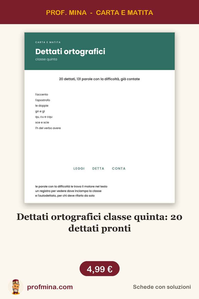 Dettati ortografici classe quinta: 20 dettati pronti