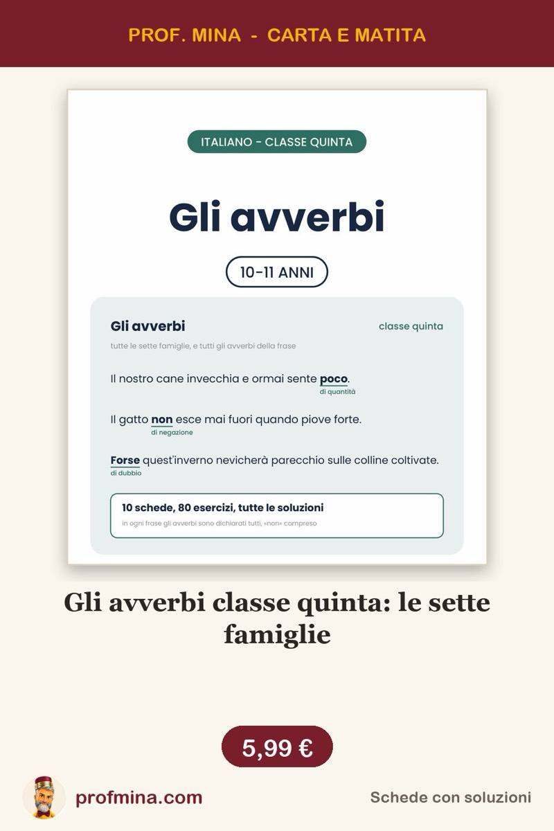 Gli avverbi classe quinta: le sette famiglie