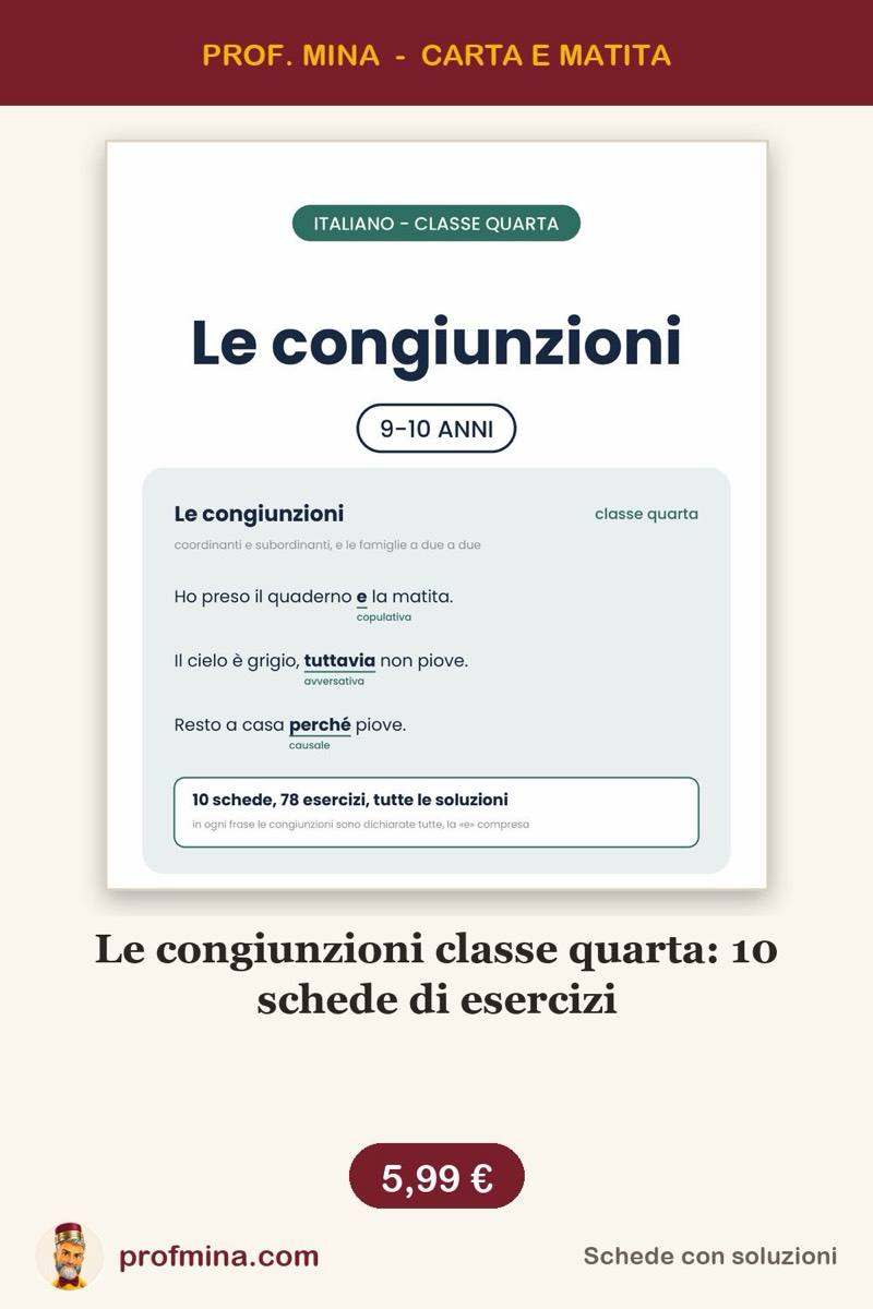Le congiunzioni classe quarta: 10 schede di esercizi