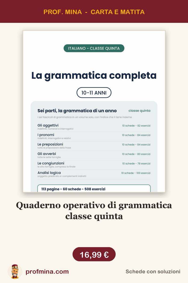 Quaderno operativo di grammatica classe quinta