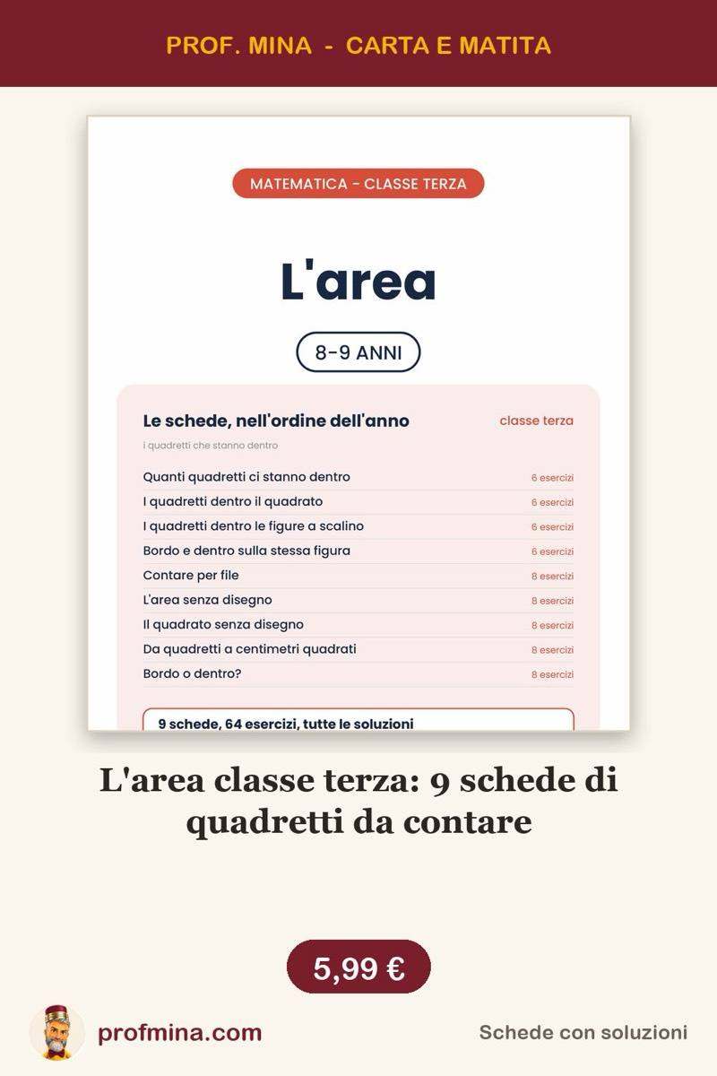 L'area classe terza: 9 schede di quadretti da contare