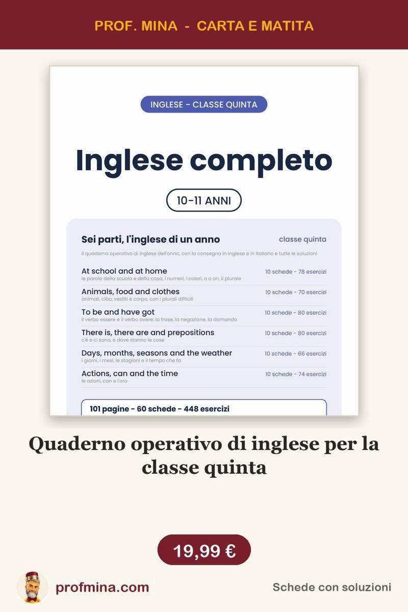 Quaderno operativo di inglese per la classe quinta
