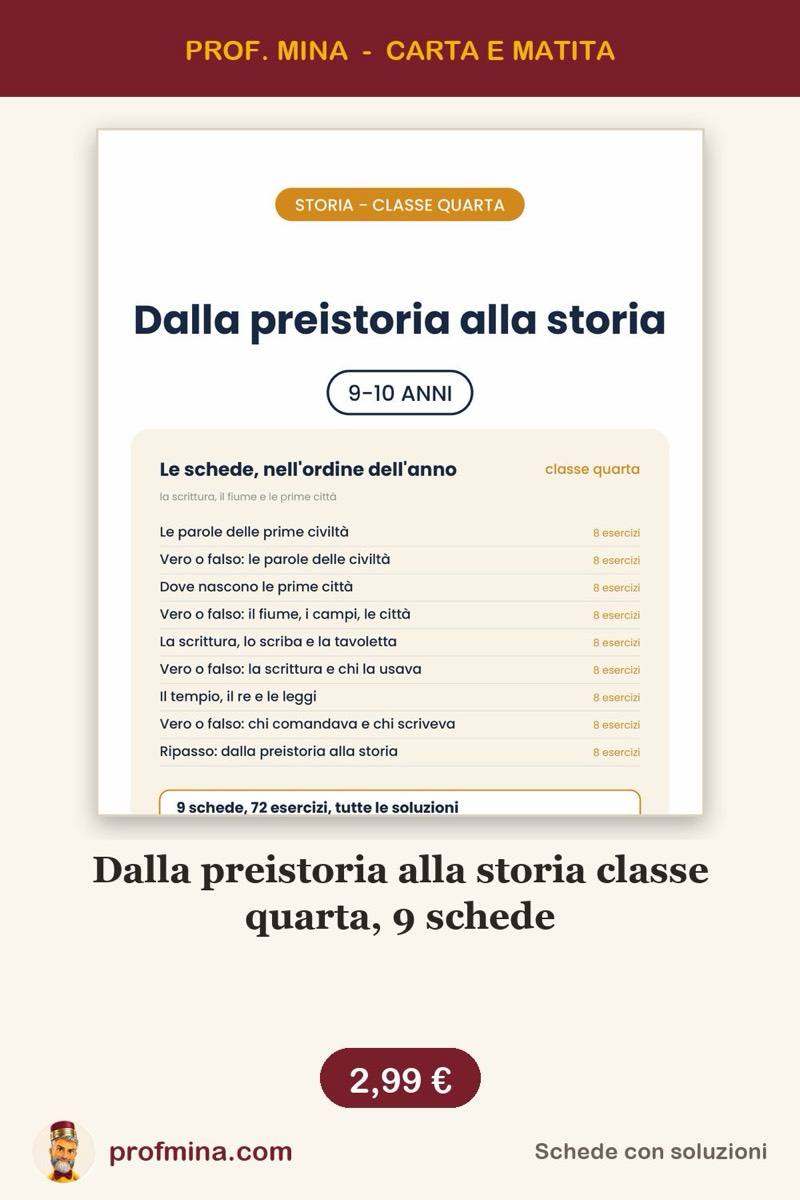 Dalla preistoria alla storia classe quarta, 9 schede