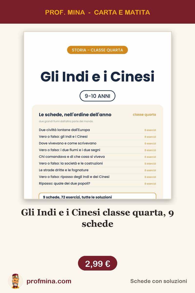 Gli Indi e i Cinesi classe quarta, 9 schede