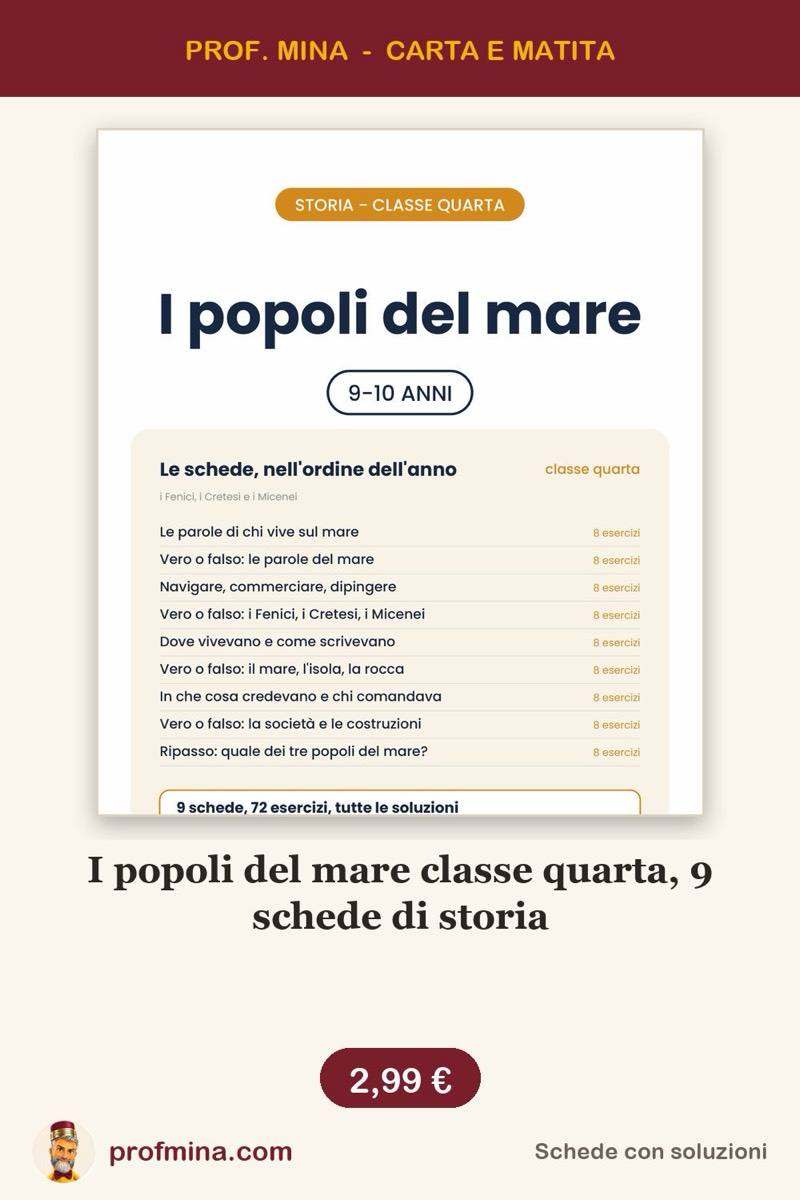 I popoli del mare classe quarta, 9 schede di storia