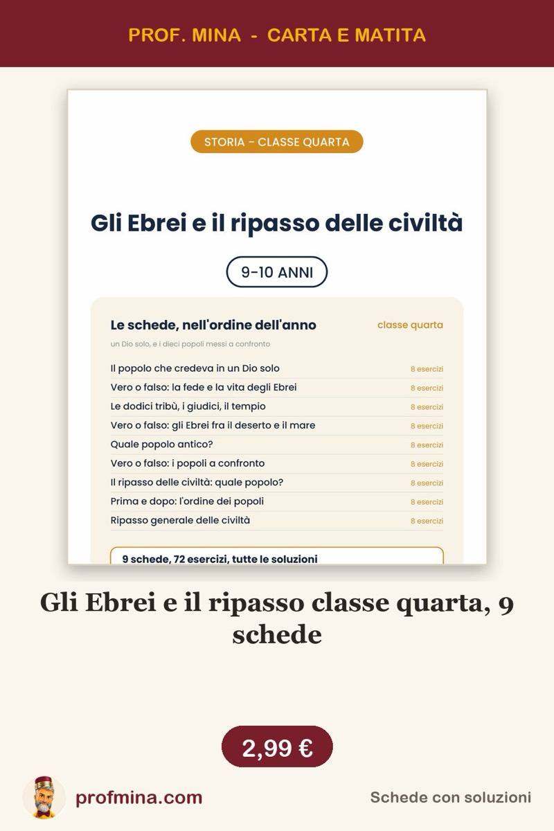 Gli Ebrei e il ripasso classe quarta, 9 schede