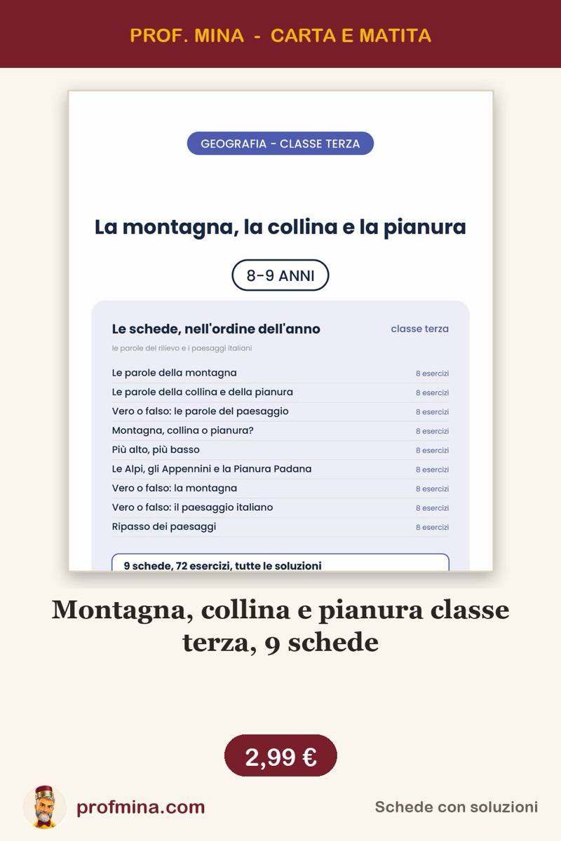 Montagna, collina e pianura classe terza, 9 schede