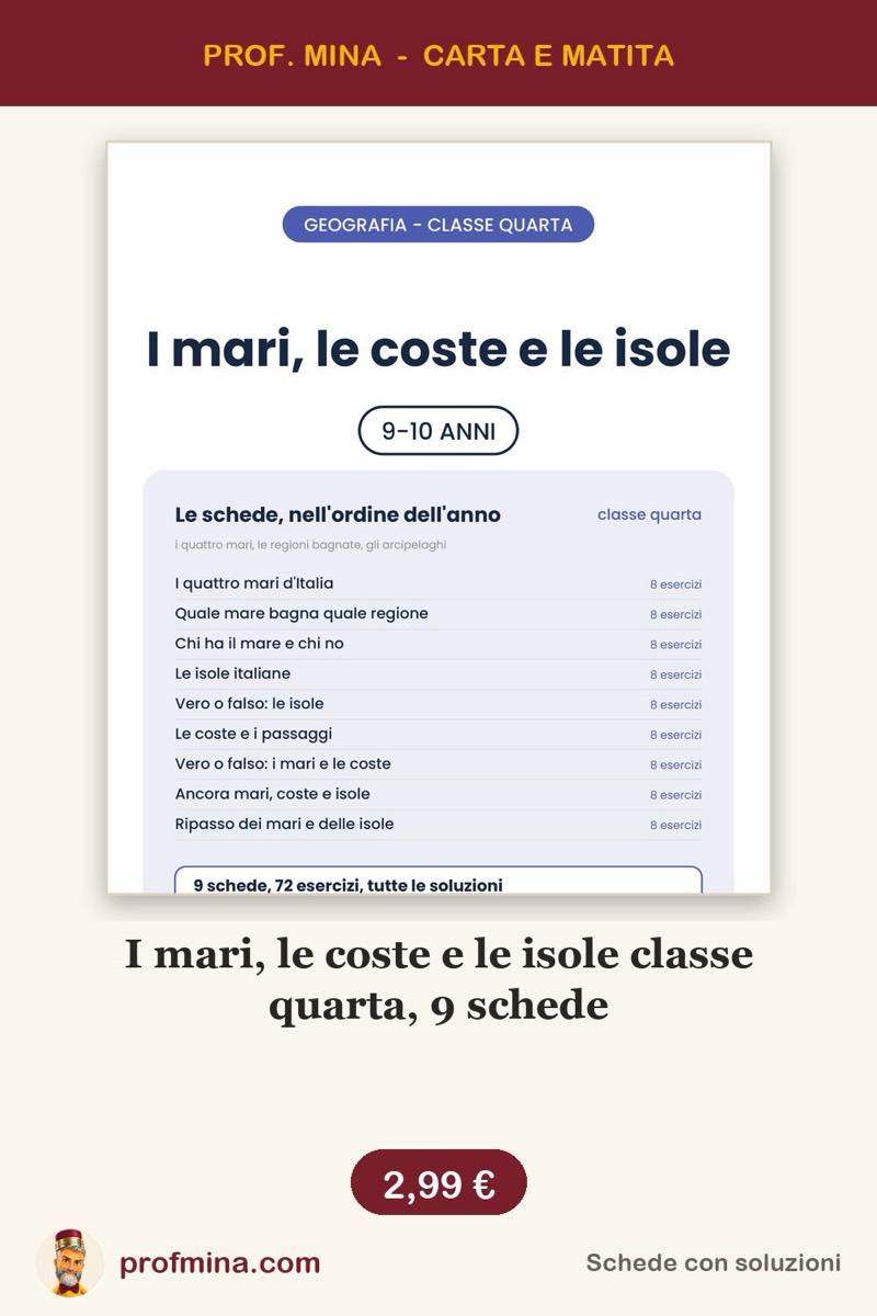 I mari, le coste e le isole classe quarta, 9 schede