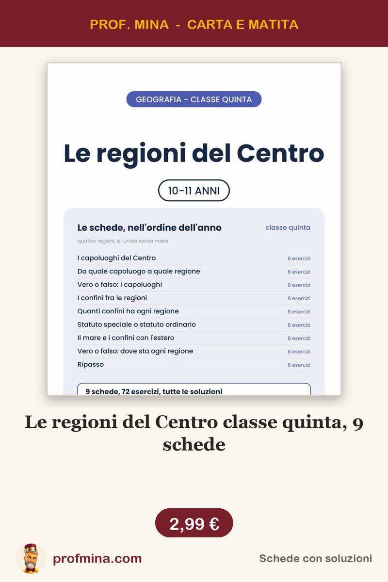 Le regioni del Centro classe quinta, 9 schede