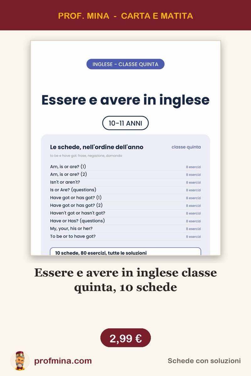 Essere e avere in inglese classe quinta, 10 schede