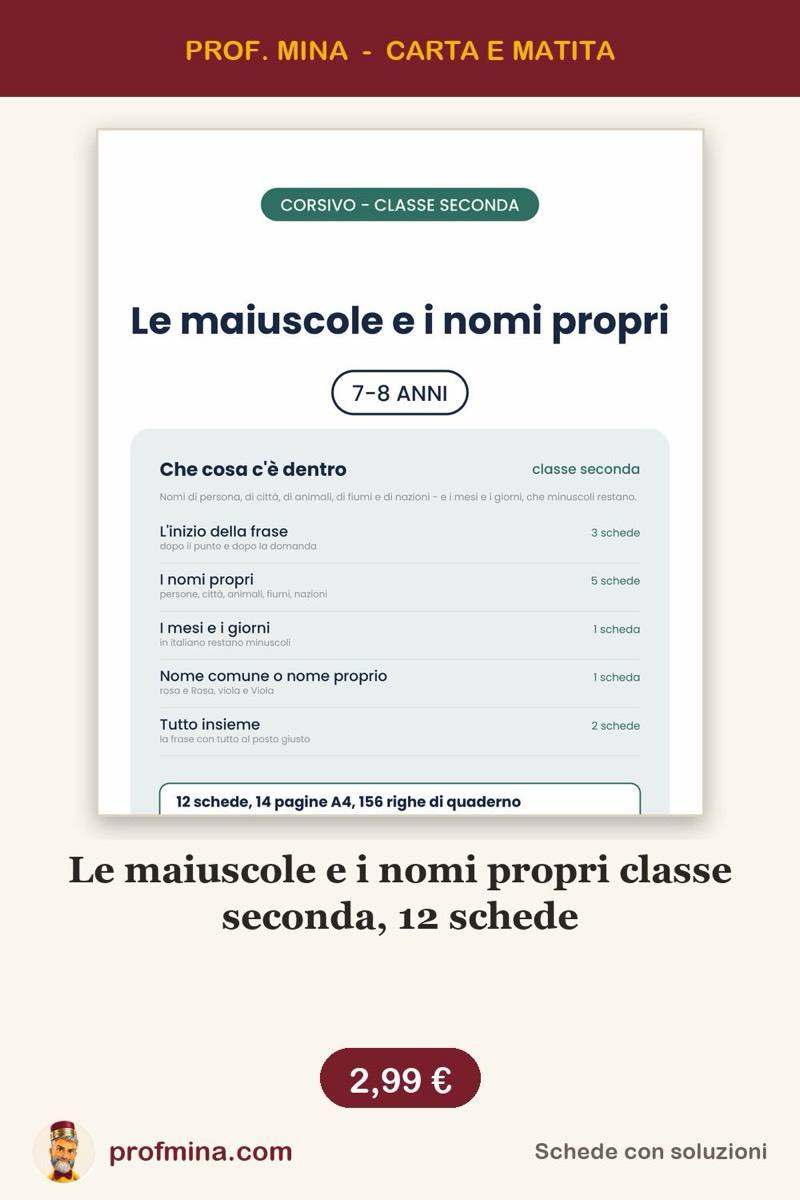 Le maiuscole e i nomi propri classe seconda, 12 schede