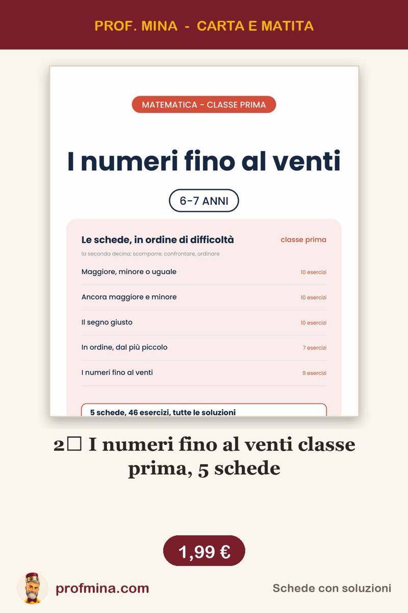 2⃣ I numeri fino al venti classe prima, 5 schede