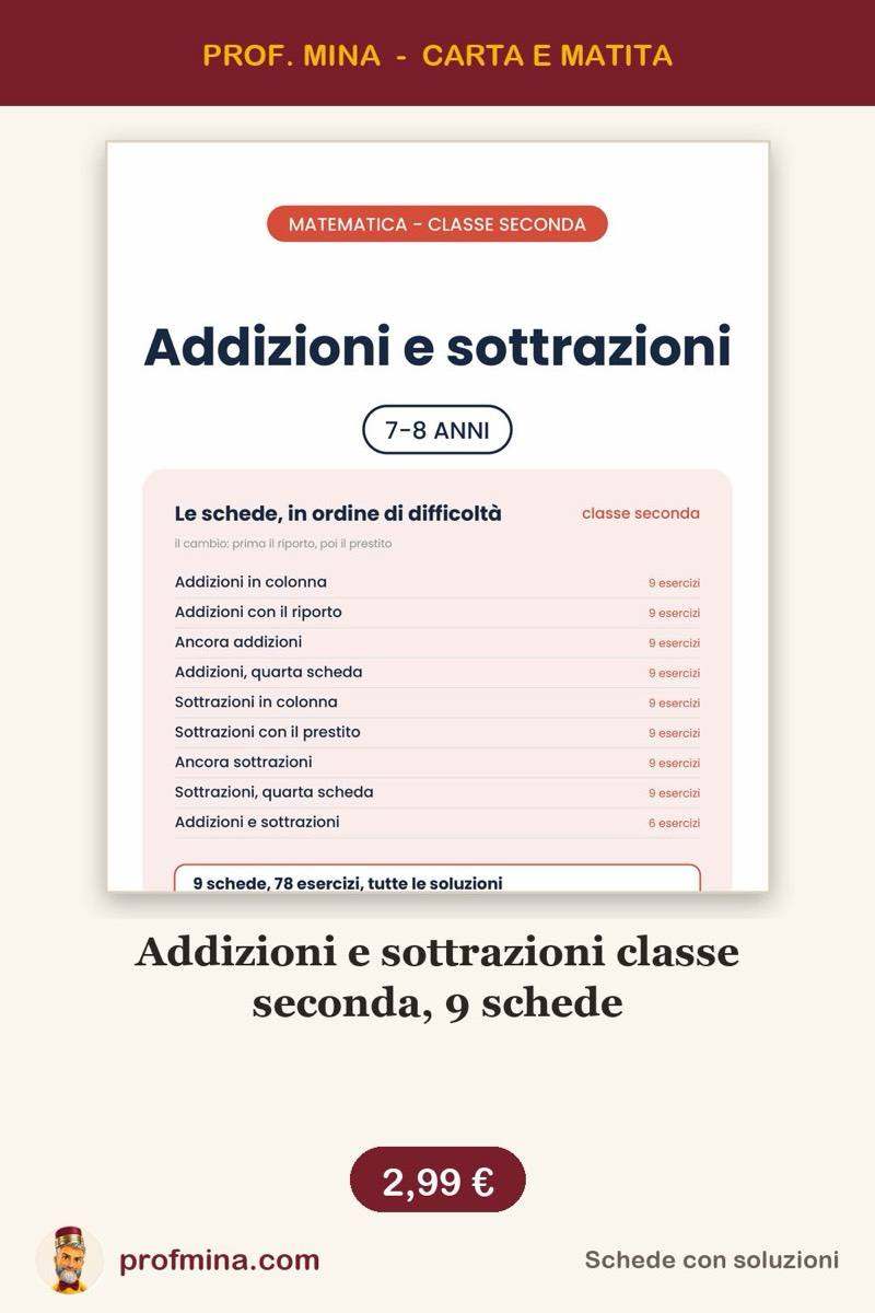 Addizioni e sottrazioni classe seconda, 9 schede