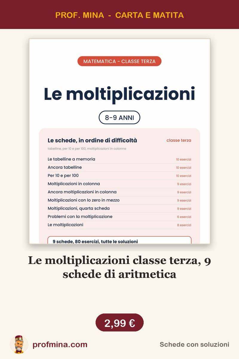Le moltiplicazioni classe terza, 9 schede di aritmetica