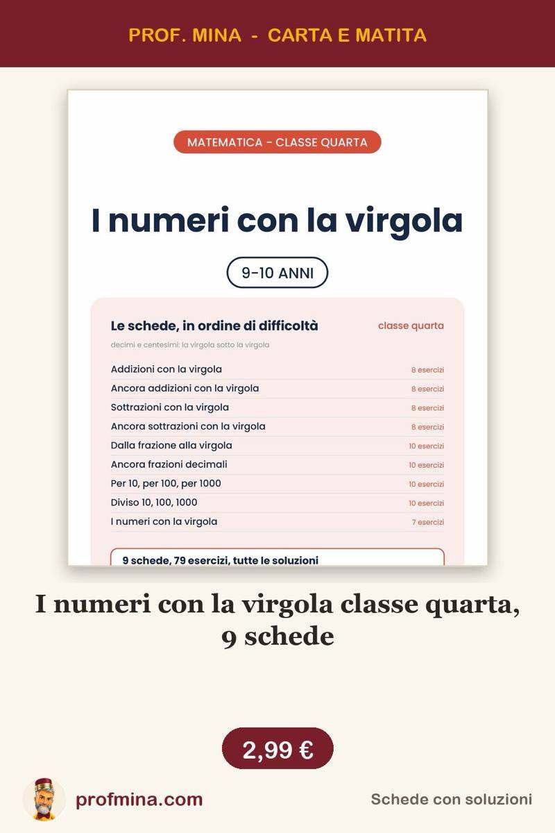 I numeri con la virgola classe quarta, 9 schede