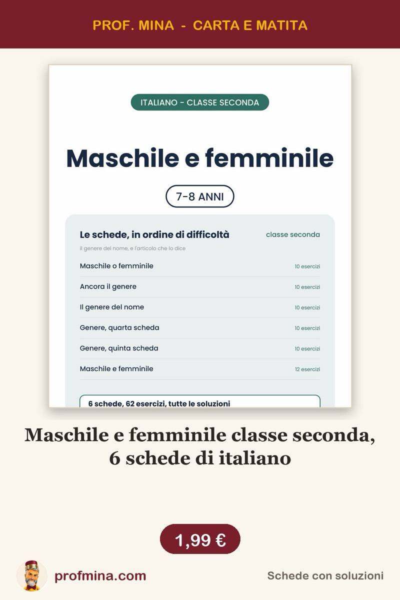 Maschile e femminile classe seconda, 6 schede di italiano