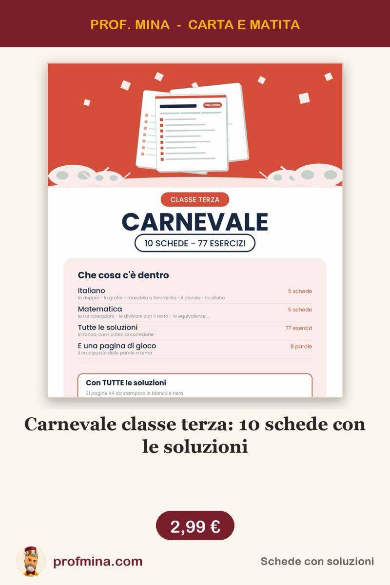Carnevale classe terza: 10 schede con le soluzioni