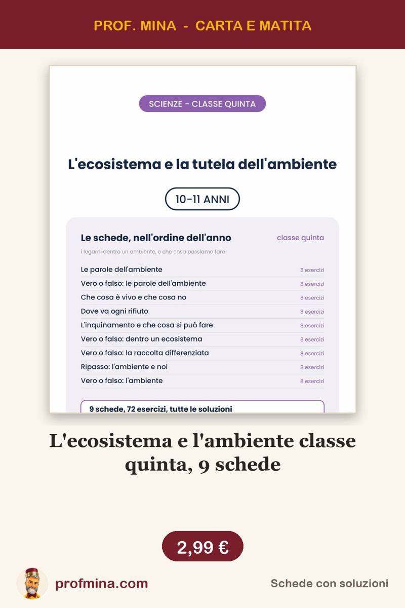 L'ecosistema e l'ambiente classe quinta, 9 schede