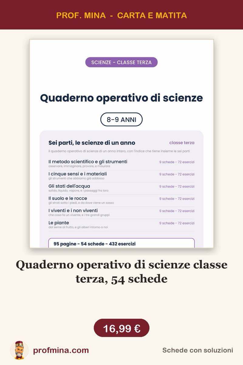 Quaderno operativo di scienze classe terza, 54 schede