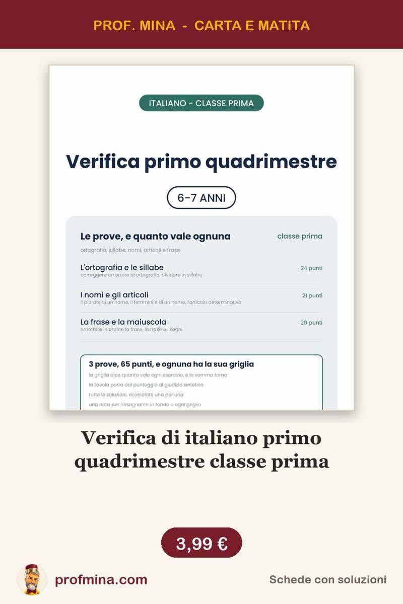 Verifica di italiano primo quadrimestre classe prima