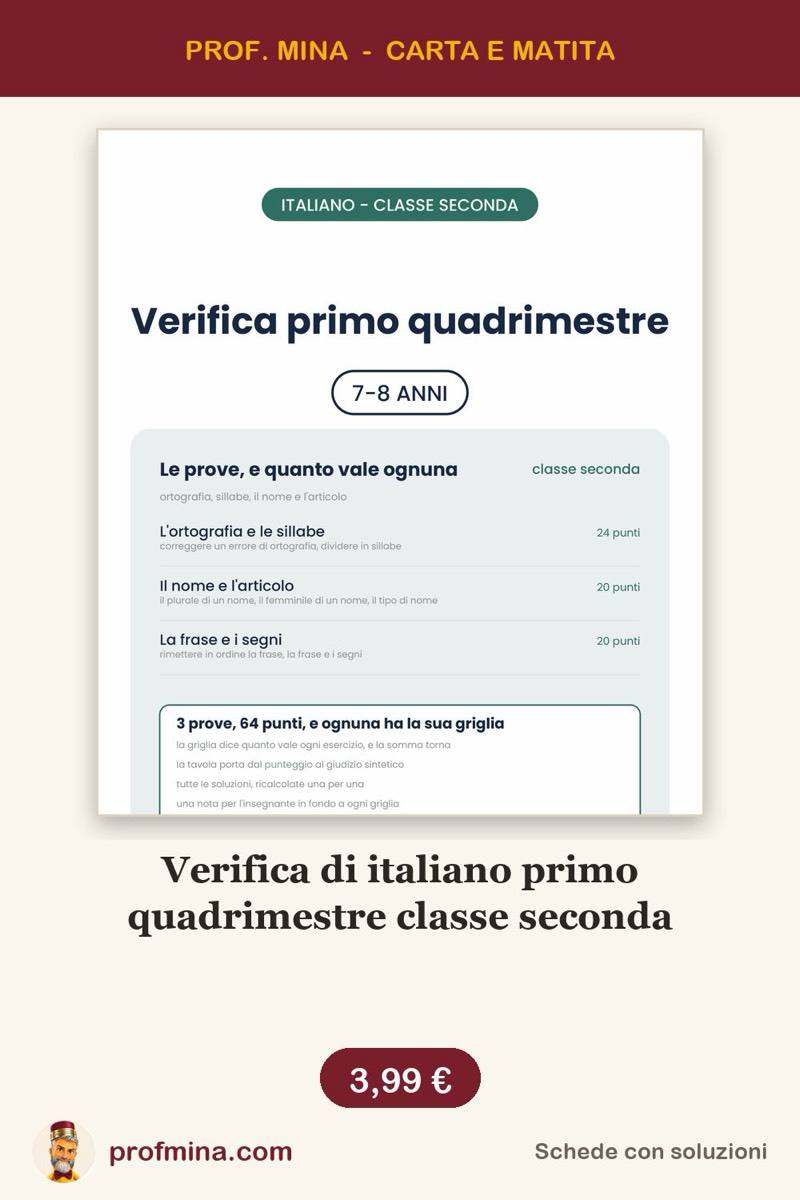 Verifica di italiano primo quadrimestre classe seconda