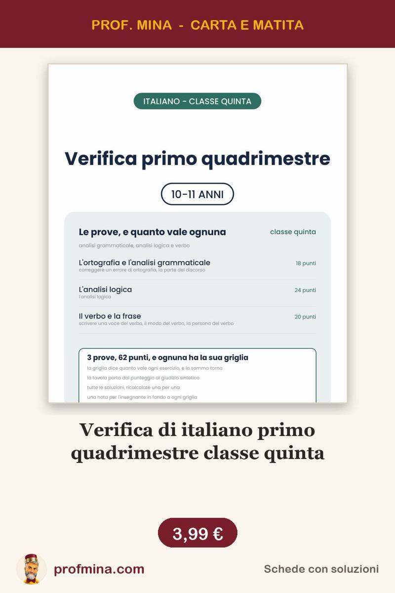 Verifica di italiano primo quadrimestre classe quinta