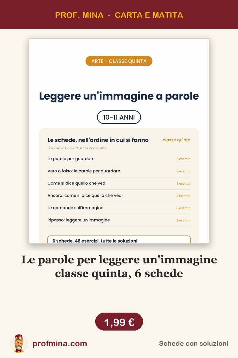 Le parole per leggere un'immagine classe quinta, 6 schede