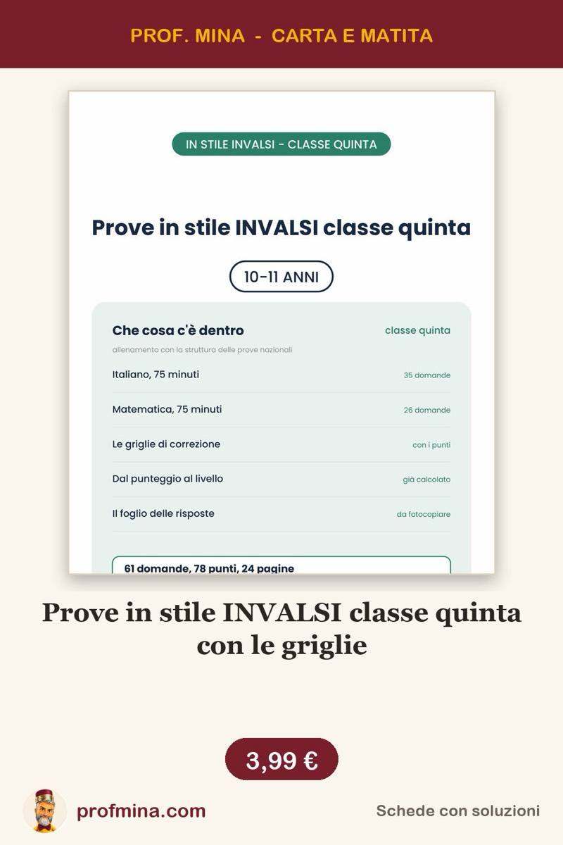Prove in stile INVALSI classe quinta con le griglie